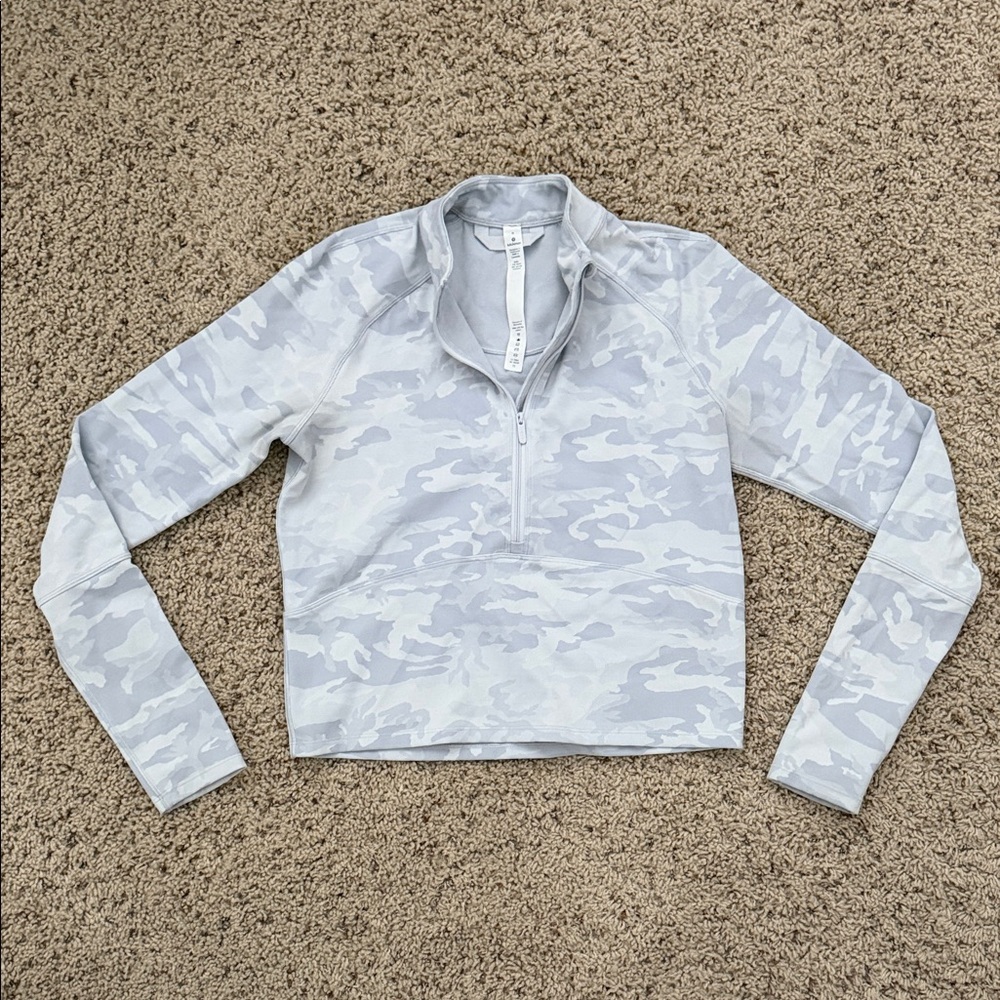 Lululemon Gray Camo Half-Zip Pullover | Long Sleeve Athletic Top